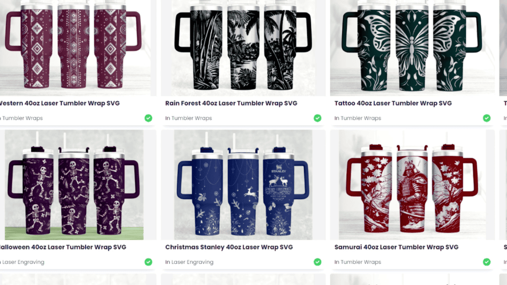 Creative Fabrica gallery of 40oz laser tumbler wrap SVG designs