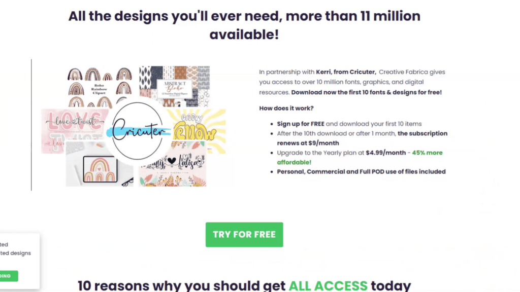 Creative Fabrica promotion offering more than 11 million designs with an all access plan