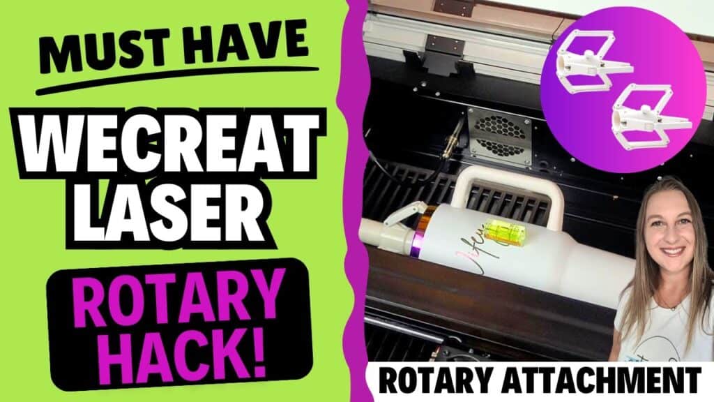 WeCreate laser rotary attachment with a white cylindrical object and two clamps on a machine.
