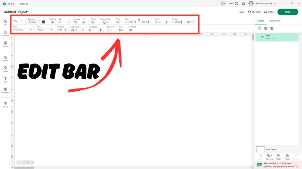 User interface showing an edit bar with various formatting options in design software.