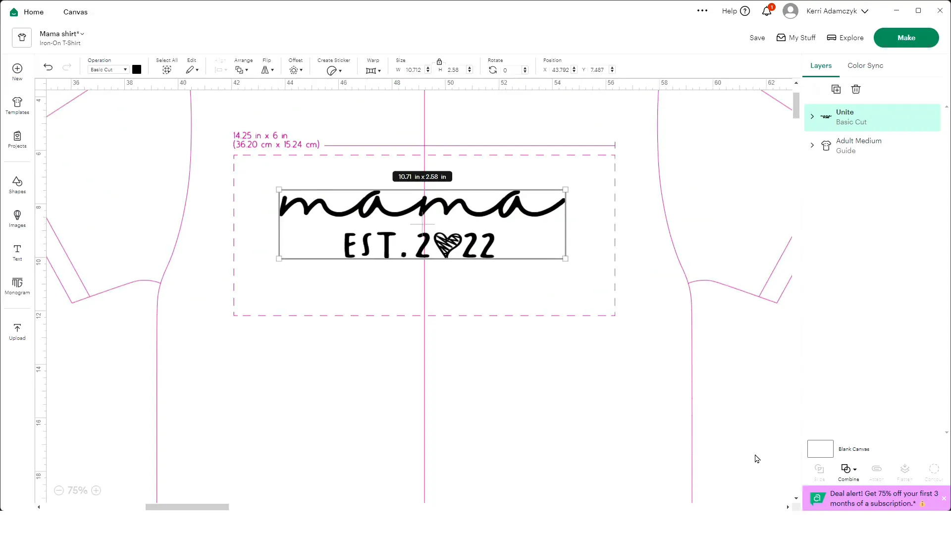Sizing design in Cricut Design Space with decal size guide