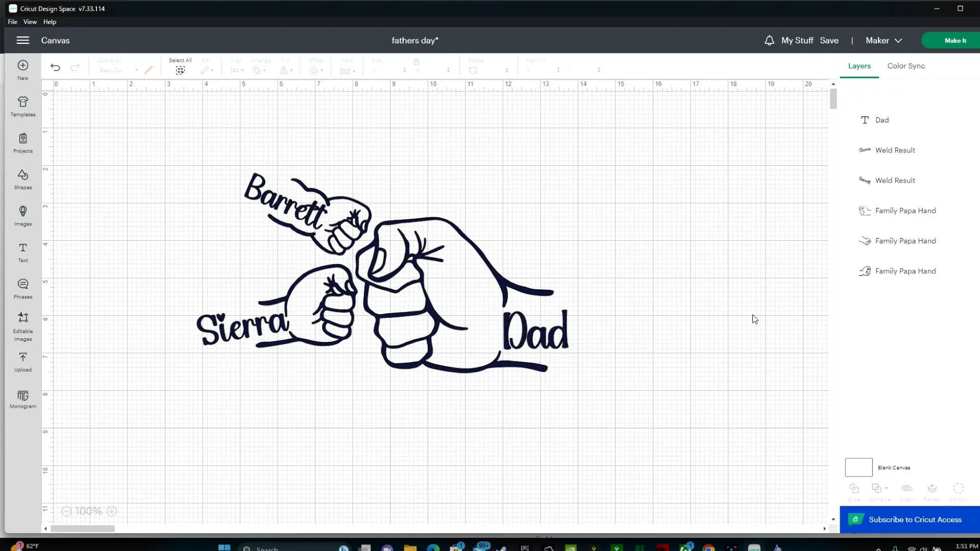 Father's Day Cricut Project: How to Make a DIY Fist Bump T-Shirt 4 Ungrouped SVG design in Design Space showing multiple fists