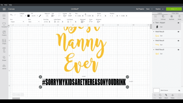 Adding hashtag text in Cricut Design Space