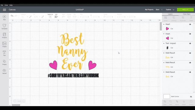 Adding heart shapes in Cricut Design Space