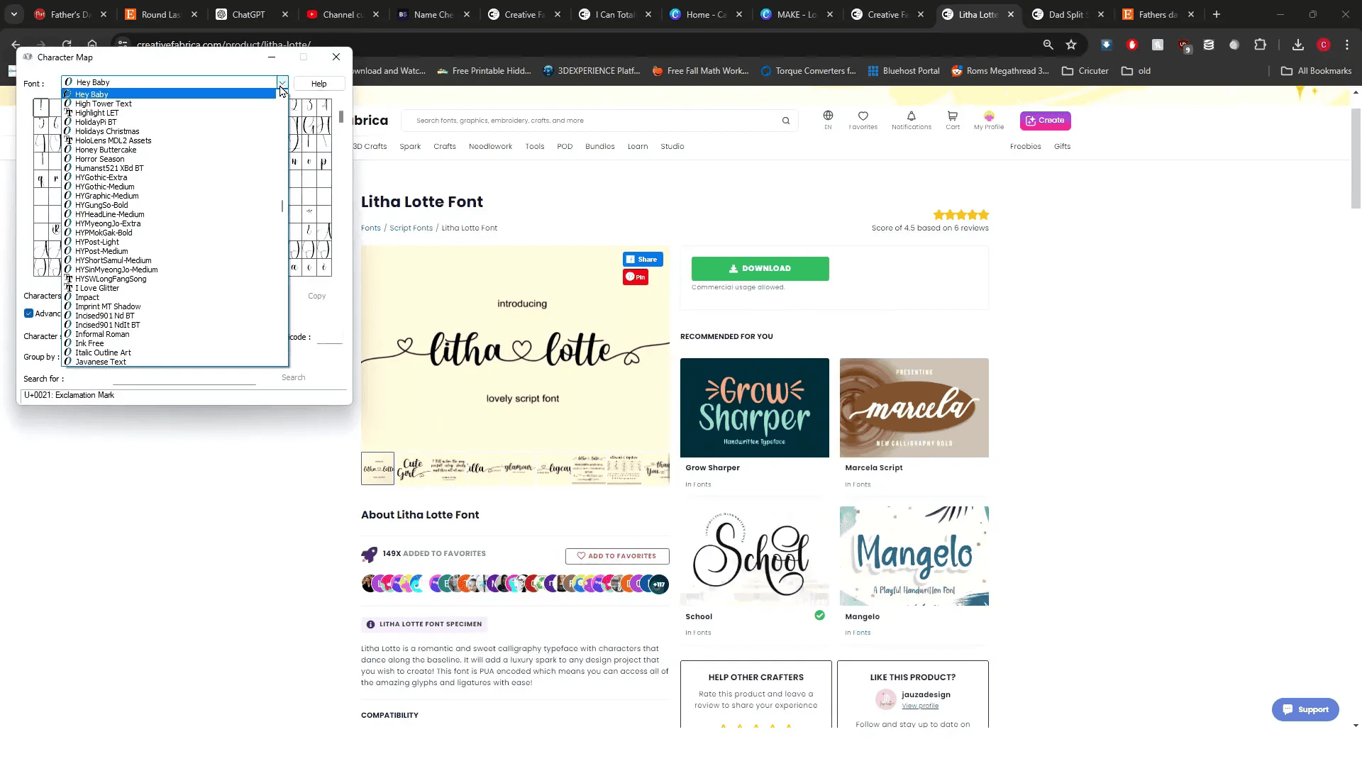 Using Character Map to add heart fonts to text