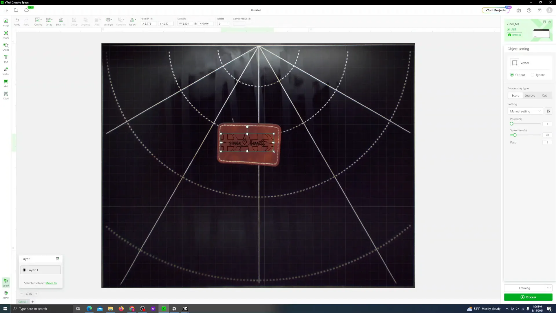 How To Make Leather Patch Hats 2 Ways: Laser Engraving & HTV xTool m1 4 Designing and editing text in xTool software for laser engraving on leather patch