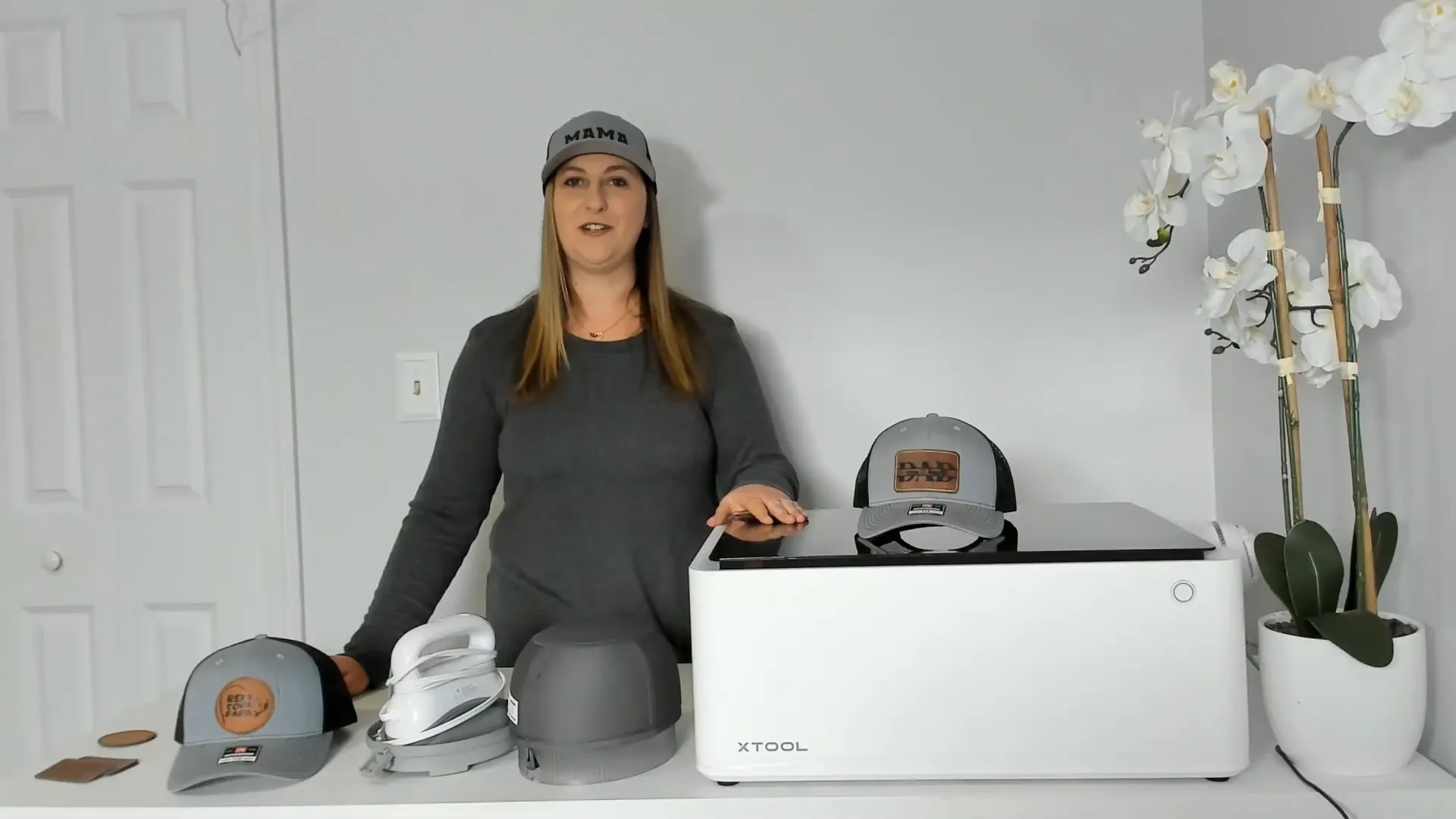 How To Make Leather Patch Hats 2 Ways: Laser Engraving & HTV xTool m1 2 Materials for custom leather patch hats including hats, leather patches, HTV vinyl, and heat press