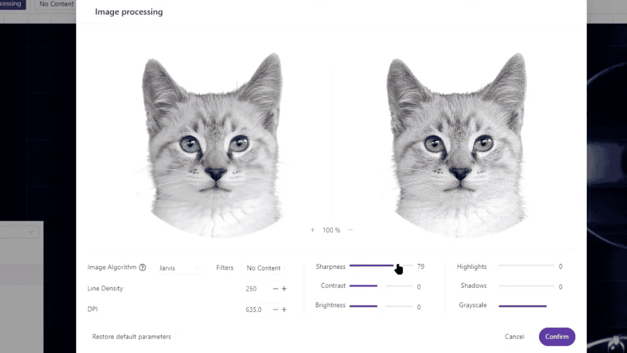 WeCreate MakeIt software showing image processing window and settings