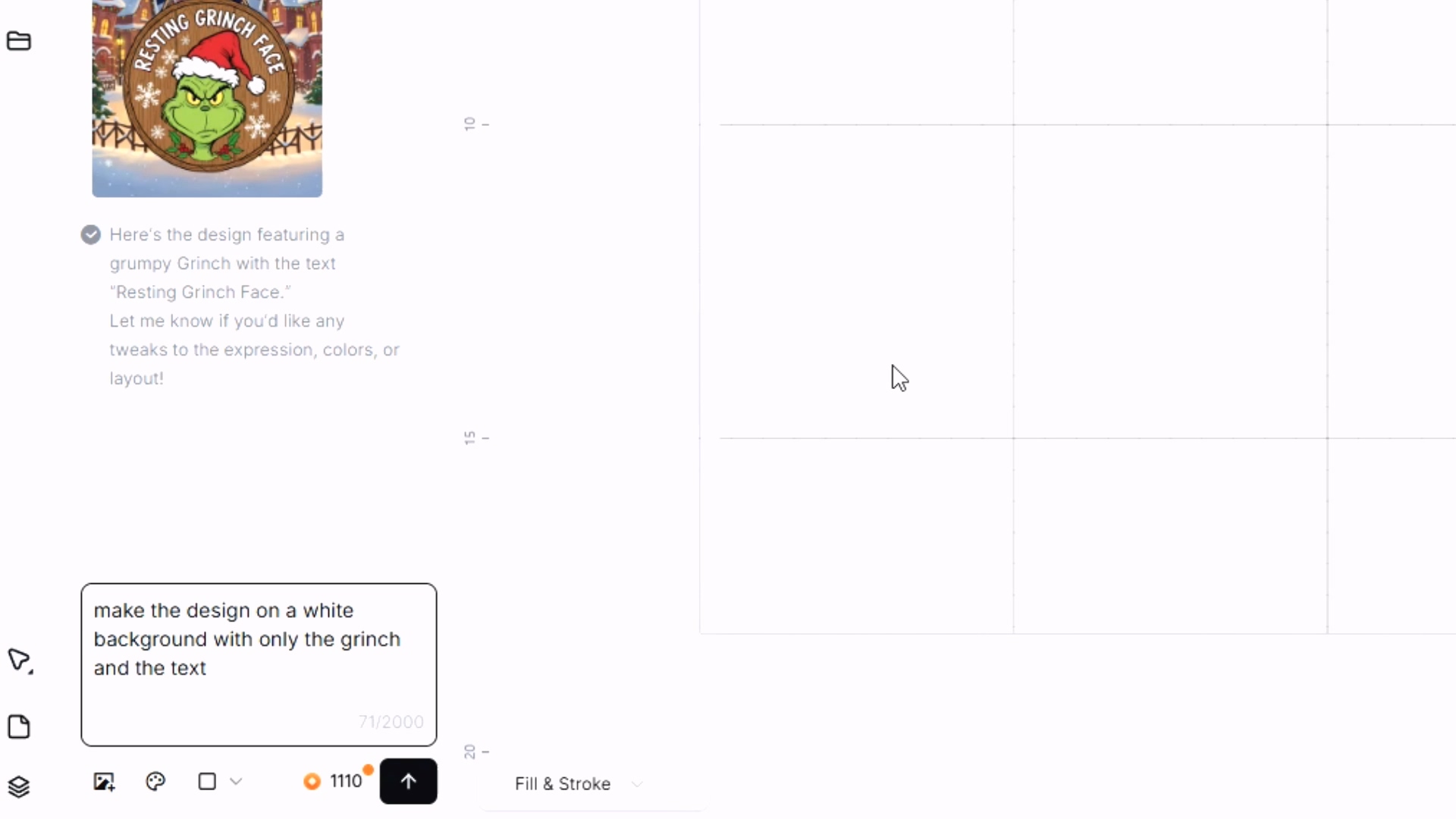 xTool Studio AIMake feature showing AI-generated Resting Grinch Face design with Santa hat, demonstrating text-to-design AI capabilities