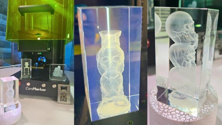 ComMarker Omni X UV laser engraving 3D crystal cubes inside glass