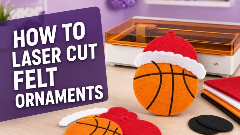 Layered felt basketball ornament with a red Santa hat next to the xTool M2