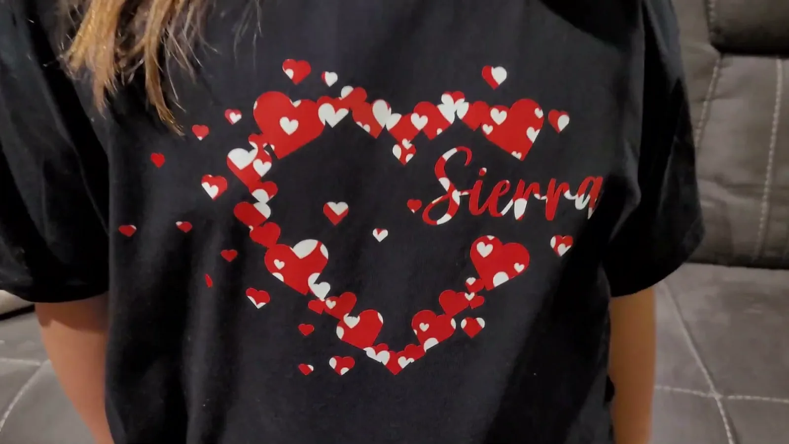 Girl's Valentine's Day shirt personalized with her name in the Carley Cricut font