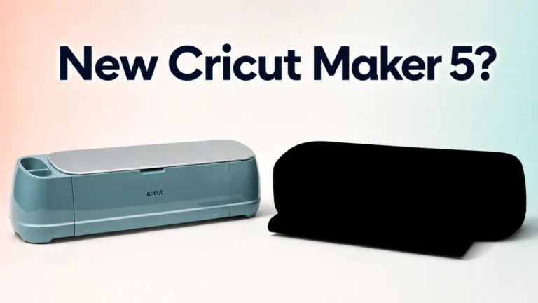 Cricut Maker 4 next to a blacked out silhouette of an unannounced Cricut machine, with the caption New Cricut Maker 5 question mark