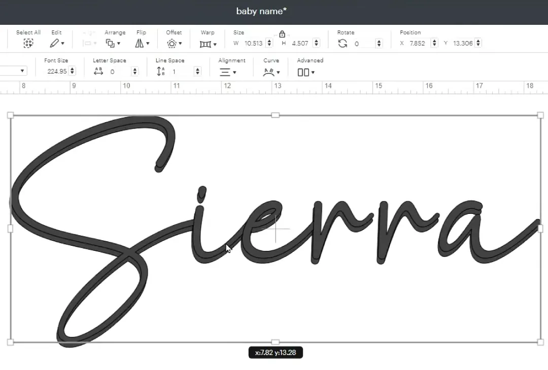 Cricut Design Space showing the Offset tool used to make a script font thicker