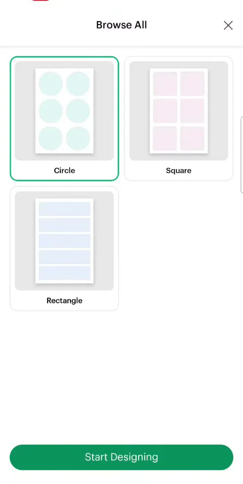 Choosing the Circle pre-cut sticker sheet for the Cricut StickerPix Print in Design Space