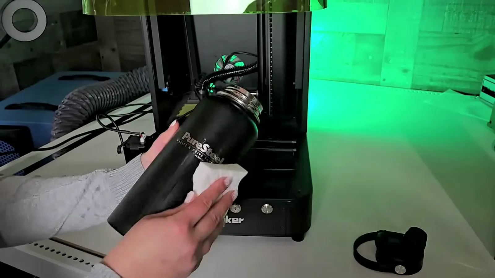 Cleaning laser residue off an engraved tumbler with a damp Magic Eraser