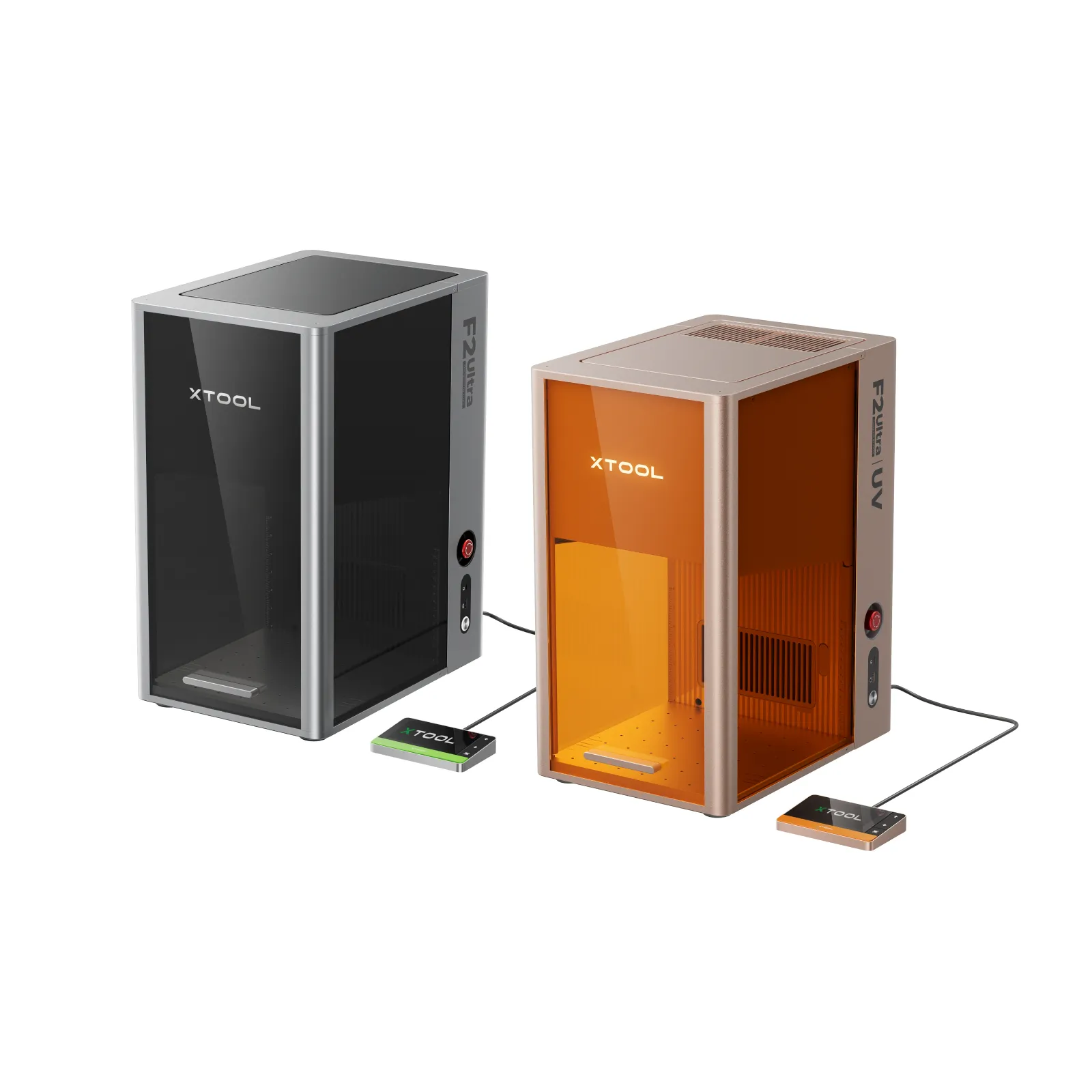 xTool F2 Ultra and F2 Ultra UV sold together as the Ultimate Business Duo, two separate machines with two footprints