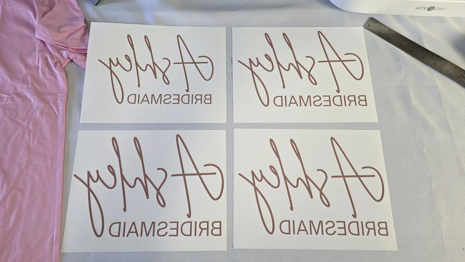 Wedding Sublimation Ideas: 3 Personalized Name Projects That Sell 7 Four mirrored Ashley Bridesmaid sublimation prints cut out and ready to press