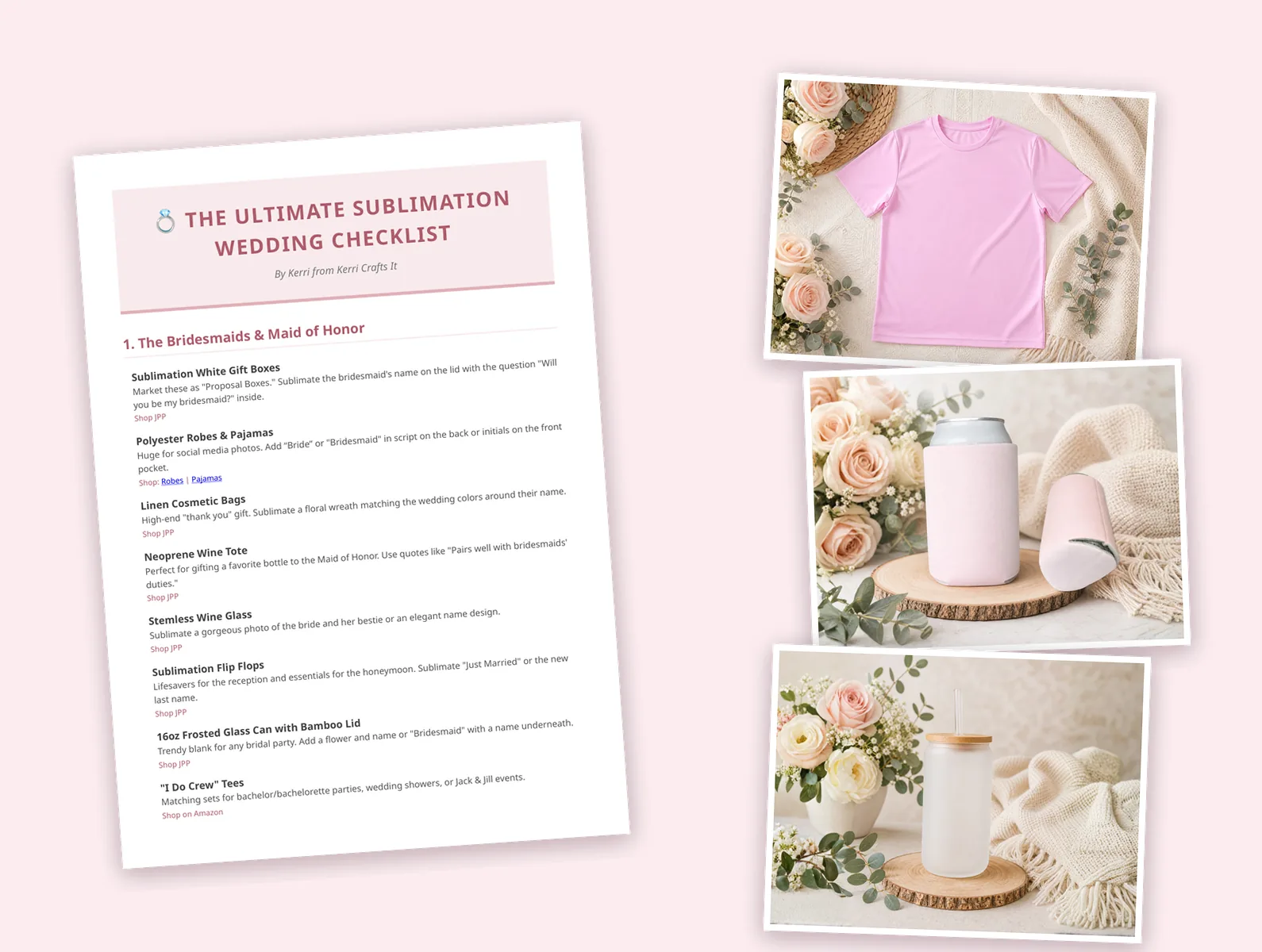 Wedding Sublimation Ideas: 3 Personalized Name Projects That Sell 1 The Ultimate Sublimation Wedding Checklist PDF with t-shirt, can cooler and frosted glass can mockups